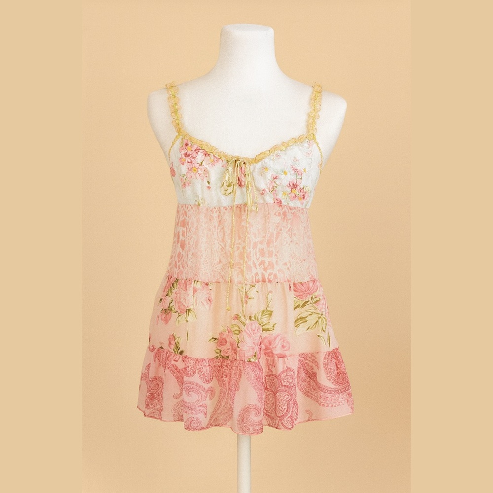 Pink Paisley Print Victoria’s Secret Babydoll Slip Dress Y2K